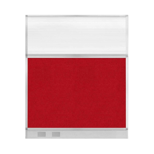Hush Panel Configurable Cubicle Partition 5' x 6' Red Fabric Clear Fluted Window w/ Cable Channel